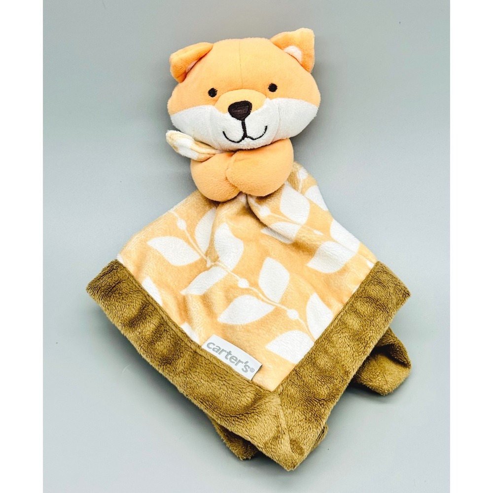 Carters Fox Lovey Security Blanket Orange Tan White Leaf Print Plush‎